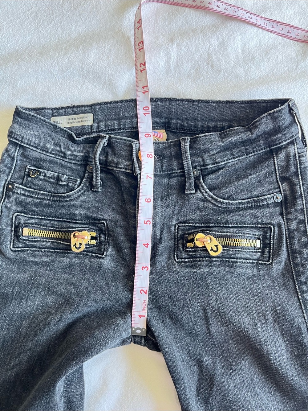 True Religion Halle Mid Rise Super Skinny Black Moto Biker Jeans 26 Baddie Y2K - Picture 6 of 16